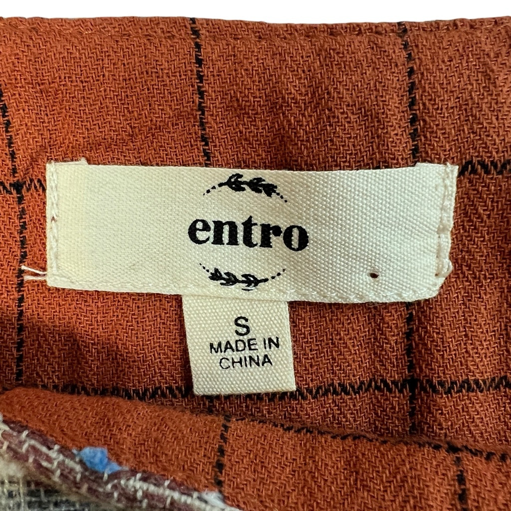 Rust Orange Entro Boho Embroidered Square Neck Ruffle Sleeve Top Size Small - Picture 2 of 10